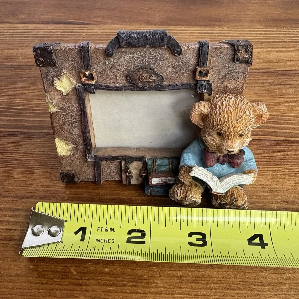 Teddy Bear Reading Book Mini Photo Frame Resin Desk Picture Frame 2x2 Decor